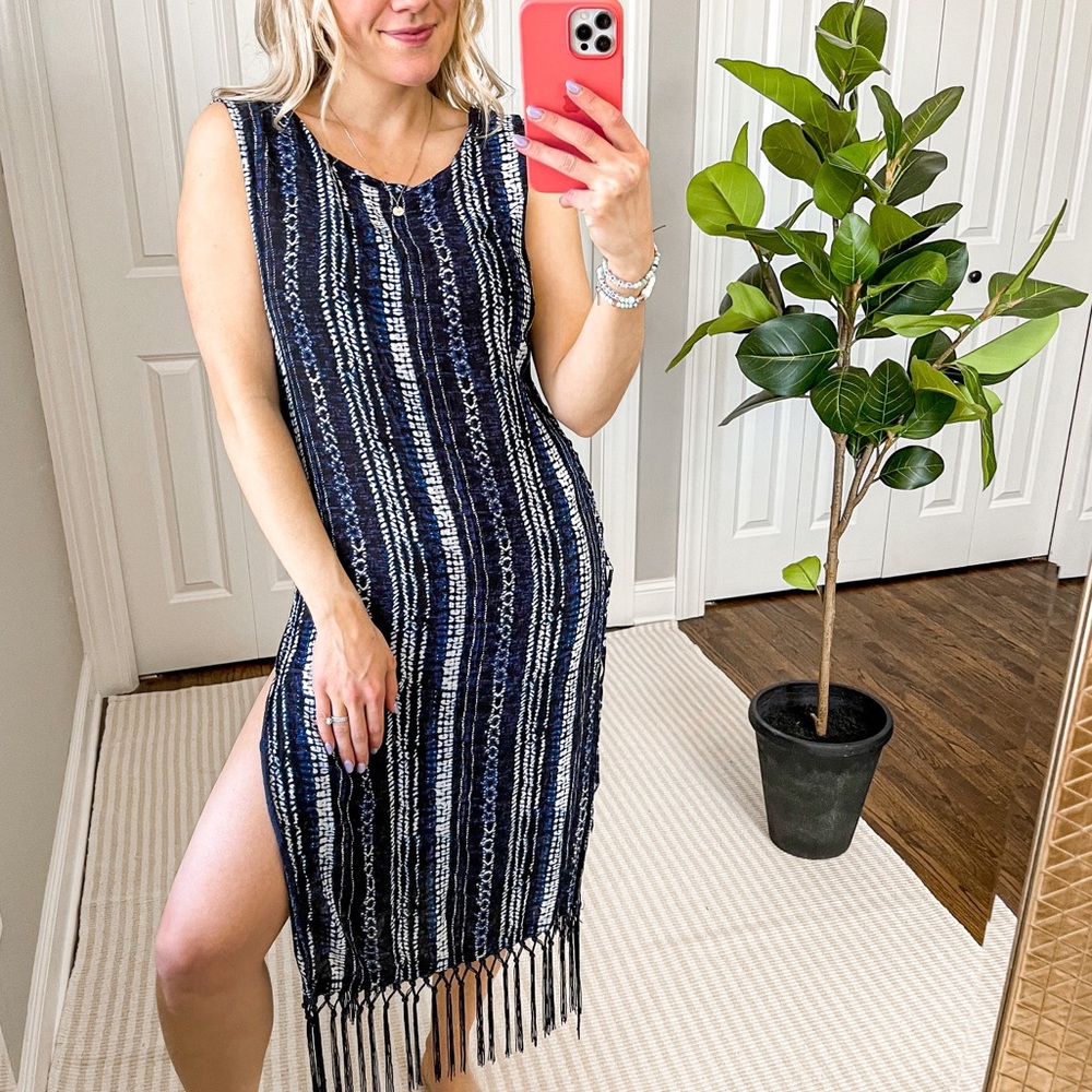 L*SPACE Tie-Dye Fringe Hem Beach Swim Coverup
